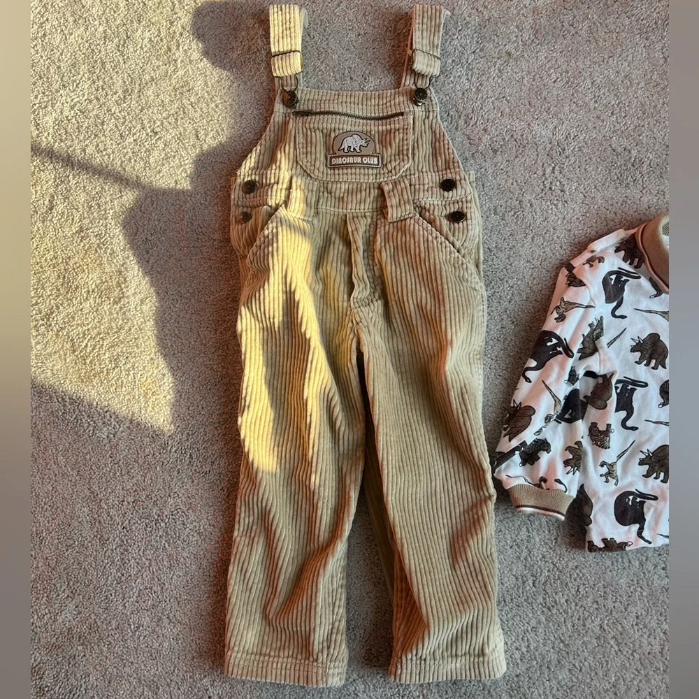 Little Rebels Tan Corduroy Dinosaur Overall Set
